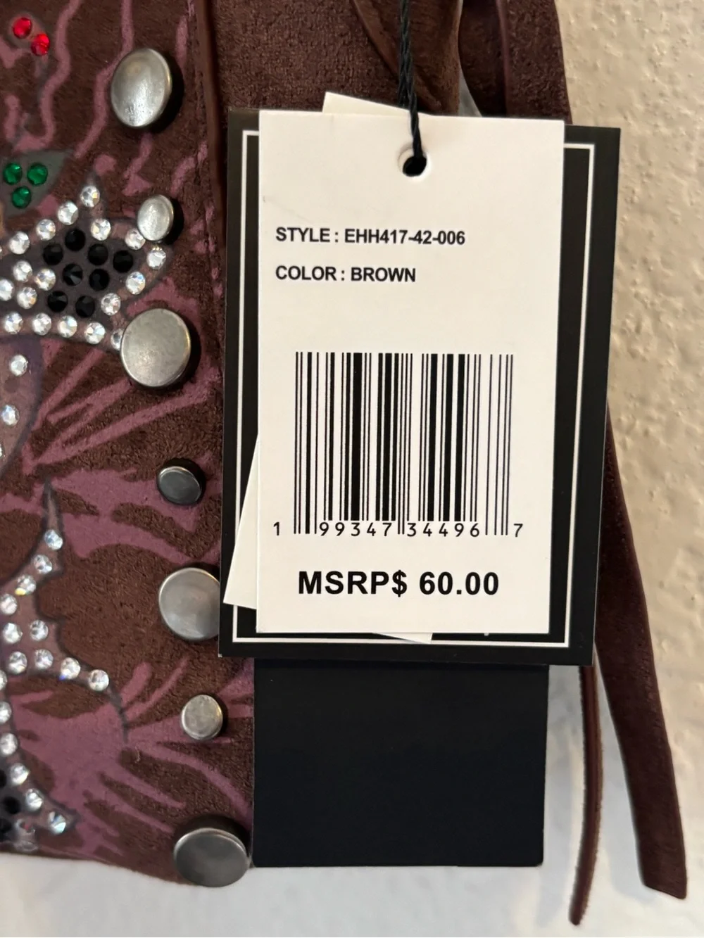 Ed Hardy Brown Suede Crossbody with Rhinestone Cross